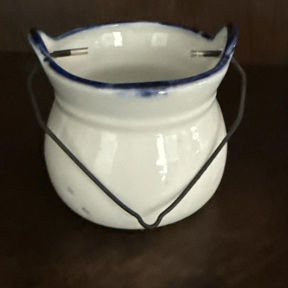 Vtg 'Home Sweet Home' Ceramic KETTLE-Shaped Toothpick Holder w/Wire Handle